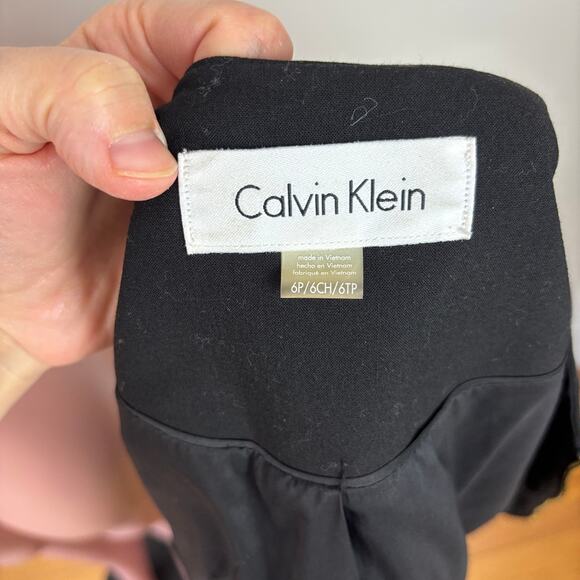 Calvin Klein 6P Black White Tweed Zip Blazer Lady Jacket peplum - Picture 7 of 9